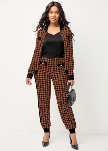 Houndstooth Print Zipper Closure Coat and Pants     2nd 10%, 3rd 20%, 4th 40%