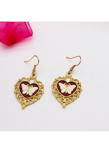 Modlily Gold Butterfly Detail Heart Design Earrings - One Size