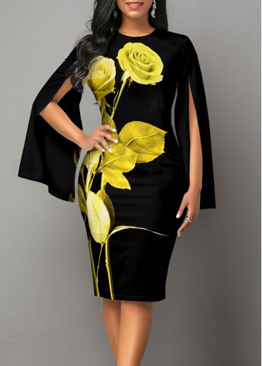 Modlily Long Sleeve Floral Print Round Neck Dress - S