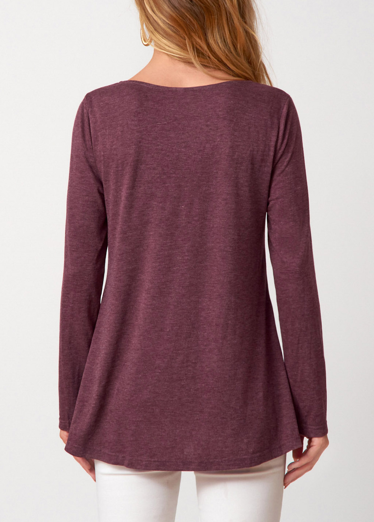 Dark Reddish Purple Lace Patchwork T Shirt