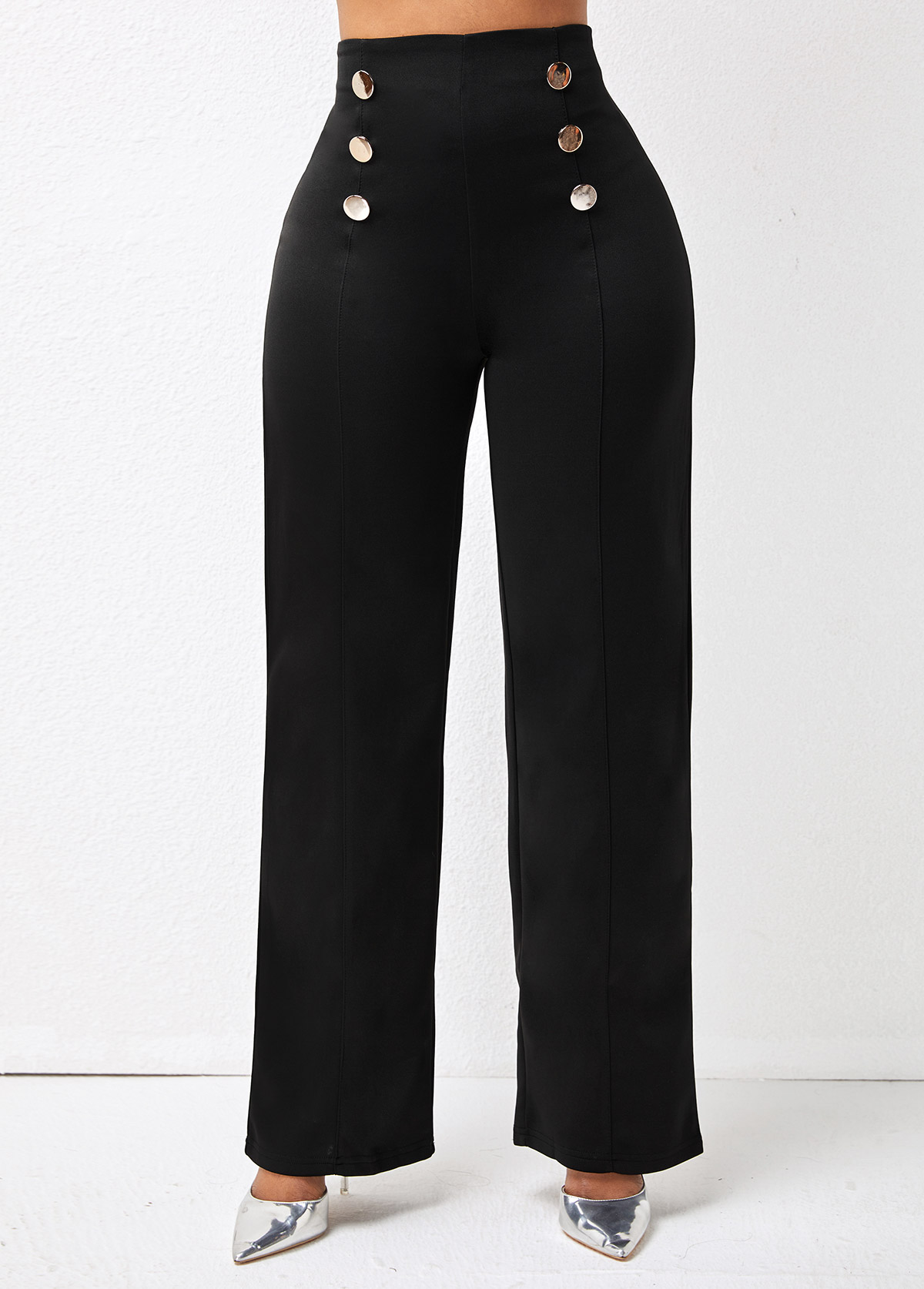 Double Breasted High Waist Solid Pants