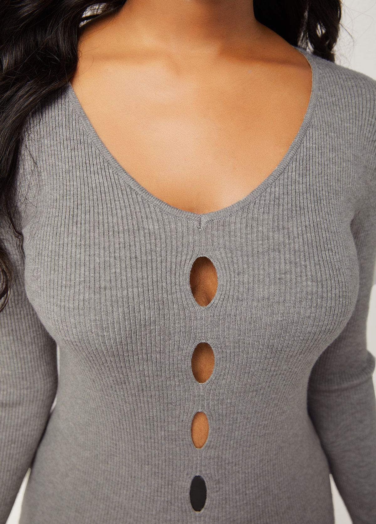 Front Slit Cutout Design Long Sleeve Sweater