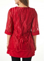 Wine Red Half Sleeve Fake Two Piece Twinset | thumb picture 