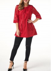 Wine Red Half Sleeve Fake Two Piece Twinset | thumb picture 