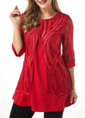 Wine Red Half Sleeve Fake Two Piece Twinset | thumb picture 