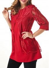 Wine Red Half Sleeve Fake Two Piece Twinset | thumb picture 