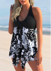 Printed Halter Asymmetric Hem Swimdress and Panty | thumb picture 