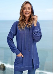 Solid Long Sleeve Pocket Drawstring Detail Hoodie | thumb picture 