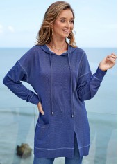 Solid Long Sleeve Pocket Drawstring Detail Hoodie