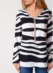 Striped Tassel V Neck Long Sleeve Blouse | thumb picture 