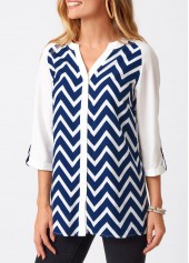 Split Neck Chevron Print Three Quarters Sleeve Blouse | thumb picture 