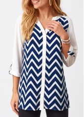 Split Neck Chevron Print Three Quarters Sleeve Blouse | thumb picture 