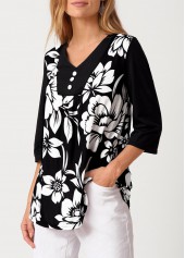 Decorative Button Floral Print T Shirt | thumb picture 