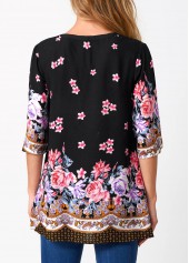 Split Neck Floral Print Lace Stitching Blouse | thumb picture 
