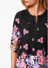 Split Neck Floral Print Lace Stitching Blouse | thumb picture 