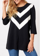 Chevron Print Round Neck 3/4 Sleeve T Shirt | thumb picture 