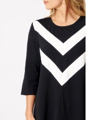 Chevron Print Round Neck 3/4 Sleeve T Shirt | thumb picture 