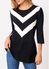 Chevron Print Round Neck 3/4 Sleeve T Shirt | thumb picture 