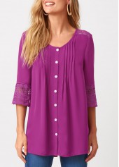 Lace Patchwork Solid Crinkle Chest Blouse