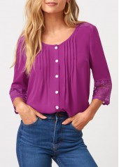 Lace Patchwork Solid Crinkle Chest Blouse | thumb picture 