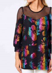 Fishnet Panel Colorful Round Neck Sweatshirt | thumb picture 