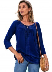 Lace Stitching Tie Front 3/4 Sleeve T Shirt | thumb picture 