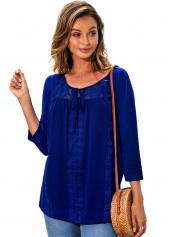 Lace Stitching Tie Front 3/4 Sleeve T Shirt | thumb picture 