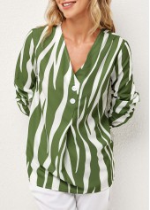 V Neck Striped Decorative Button Blouse | thumb picture 