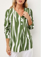 V Neck Striped Decorative Button Blouse | thumb picture 
