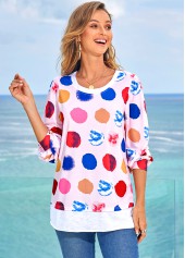 Rainbow Color Polka Dot Long Sleeve T Shirt