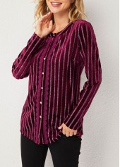 Stripe Print Long Sleeve Round Neck Blouse | thumb picture 