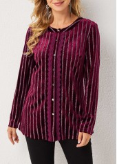 Stripe Print Long Sleeve Round Neck Blouse | thumb picture 