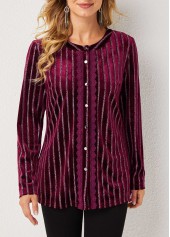 Stripe Print Long Sleeve Round Neck Blouse