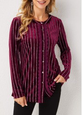 Stripe Print Long Sleeve Round Neck Blouse | thumb picture 