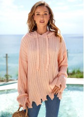 Asymmetric Hem Hooded Collar Long Sleeve Sweater