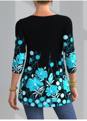 Blue Lace Floral Print Long Sleeve Blouse | thumb picture 