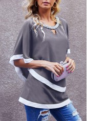 Embellished Neck Keyhole Neckline Layered Contrast T Shirt | thumb picture 
