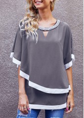 Embellished Neck Keyhole Neckline Layered Contrast T Shirt | thumb picture 