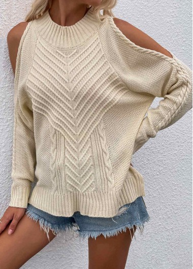 Modlily Cold Shoulder Solid Long Sleeve Sweater - M