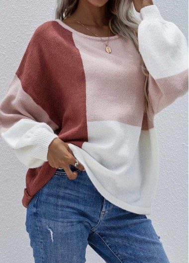 Modlily Contrast Tie Back Round Neck Sweater - M