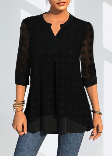 Modlily Split Neck Decorative Button Blouse Blouse - M