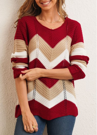 Modlily Chevron Print Long Sleeve Round Neck Sweater - XL