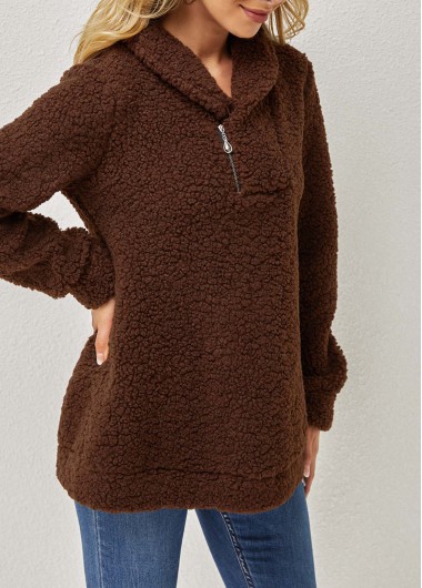 Modlily Plush Quarter Zip Turndown Collar Sweatshirt - XL