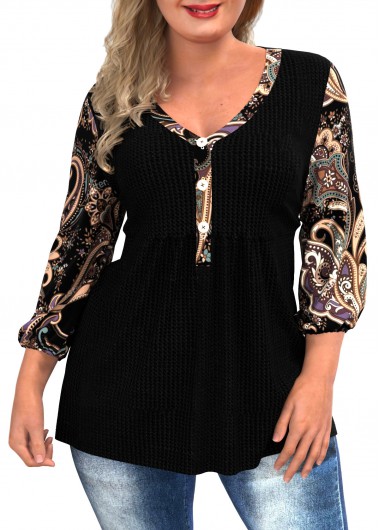 Modlily Decorative Button Plus Size V Neck Blouse - 3X