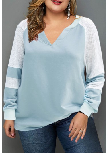 Modlily Plus Size Contrast Long Sleeve Split Neck Sweatshirt - 3X