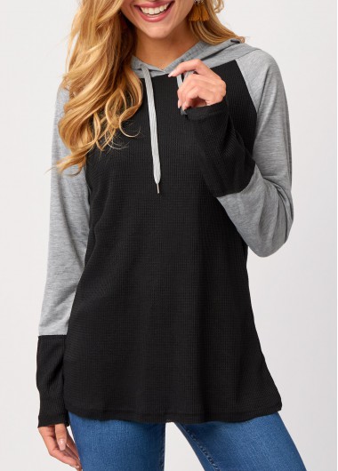 Modlily Color Block Long Sleeve Drawstring Detail Hoodie - 2XL