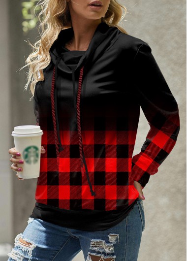 Modlily Plaid Long Sleeve Cowl Neck Sweatshirt - XL