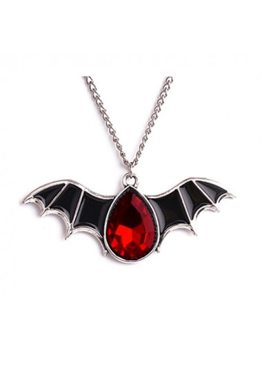 Modlily Bat Design Ruby Detail Metal Necklace - One Size