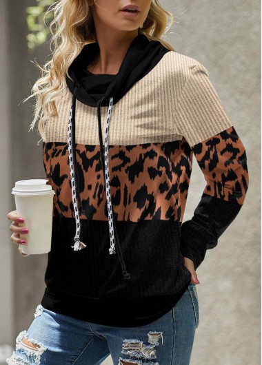 Modlily Leopard Long Sleeve Cowl Neck Sweatshirt - L