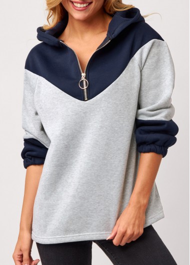 Modlily Quarter Zip Metal Ring Detail Grey Hoodie - M